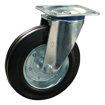 Zwenkwiel 160 mm standaard rubber op stalen velg, 135 kg, plaat 135x105