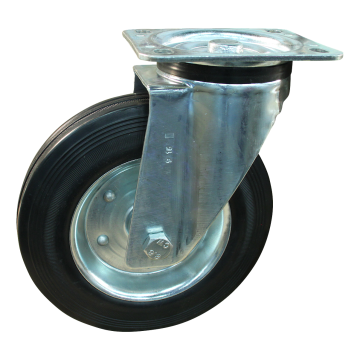Zwenkwiel 180 mm standaard rubber op stalen velg, 170 kg
