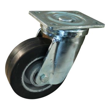 Zwenkwiel 150 mm elastisch rubber op gietijzeren velg, 400 kg