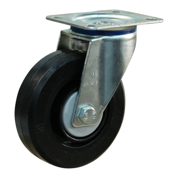 Zwenkwiel 100 mm elastisch rubber op nylon velg, 150 kg, plaat 100x85, zwart