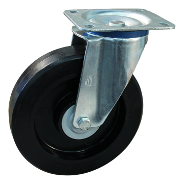 Zwenkwiel 160 mm elastisch rubber op nylon velg, 250 kg, zwart