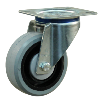 Zwenkwiel 100 mm elastisch rubber op nylon velg, 150 kg, plaat 100x85, grijs