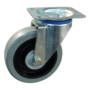 Zwenkwiel 160 mm elastisch rubber op nylon velg, 250 kg, grijs