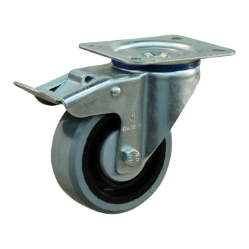 Zwenkwiel met rem 160 mm elastisch rubber op nylon velg, 350 kg, grijs