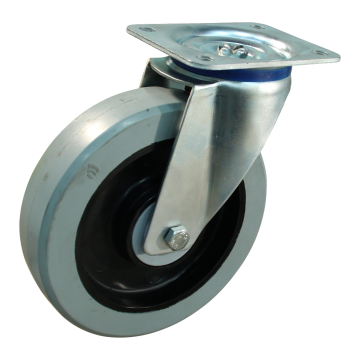 Zwenkwiel 200 mm elastisch rubber op nylon velg, 400 kg
