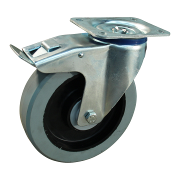 Zwenkwiel met rem 200 mm elastisch rubber op nylon velg, 400 kg