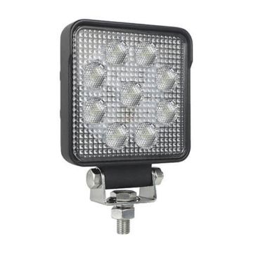 Werklamp IP67 / IP69K 9 x 1.5W OSRAM LEDs Ingebouwde AMP-connector 12/24v 13,5 Watt 1710 100 x 100 x 40mm ECE-R23 Breedstraler Bij 13,8 Volt / 1,1A Bij 28 Volt / 0,5A CE, ECE-R10 / R23 wit Aluminium Zwart Polycarbonaat