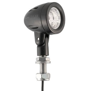 Werklamp IP68 1 x 5 Watt Cree LED's kabel 200mm 9/30 V 5 Watt 500 ø41 x 51mm Breedstraler Bij 12 Volt / 0,35A Bij 24 Volt / 0,16A CE 4 lux@ 10m / 0,25 lux@ 35m wit 40 graden Aluminium Zwart Polycarbonaat