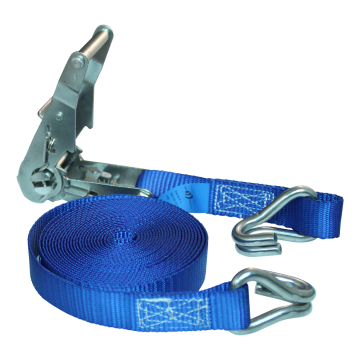 Spanband met rvs ratel en dubbele punthaak blauw 25mm 5000mm Novio Cargo
